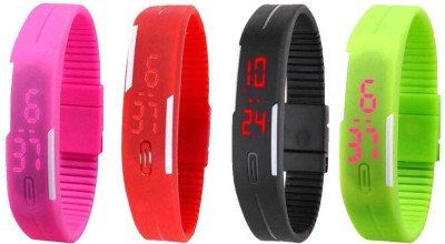 NS18 Silicone Led Magnet Band Combo of 4 Pink, Red, Black And Green Digital Watch  - For Boys & Girls   Watches  (NS18)