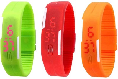 NS18 Silicone Led Magnet Band Combo of 3 Green, Red And Orange Digital Watch  - For Boys & Girls   Watches  (NS18)