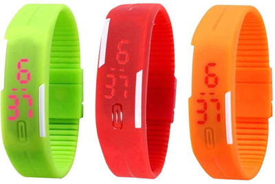 

Kissu Led Band Watch Combo of 3 Green, Red And Orange Watch - For Couple