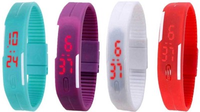 NS18 Silicone Led Magnet Band Watch Combo of 4 Sky Blue, Purple, White And Red Watch  - For Couple   Watches  (NS18)