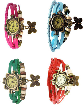 

Kissu Vintage Rakhi Combo of 4 Pink, Green, Sky Blue And Red Watch - For Women