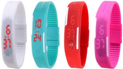 NS18 Silicone Led Magnet Band Watch Combo of 4 White, Sky Blue, Red And Pink Digital Watch  - For Couple   Watches  (NS18)