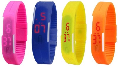 NS18 Silicone Led Magnet Band Combo of 4 Pink, Blue, Yellow And Orange Digital Watch  - For Boys & Girls   Watches  (NS18)