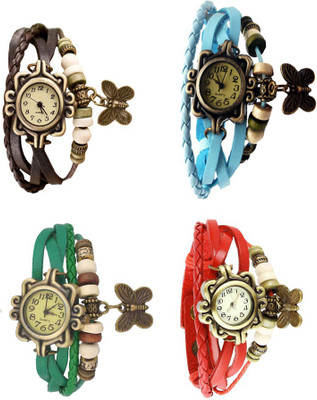 

Kissu Vintage Rakhi Combo of 4 Brown, Green, Sky Blue And Red Watch - For Women