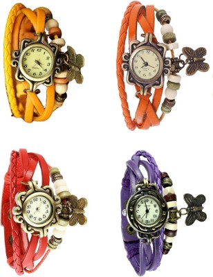 NS18 Vintage Butterfly Rakhi Combo of 4 Yellow, Red, Orange And Purple Analog Watch  - For Women   Watches  (NS18)