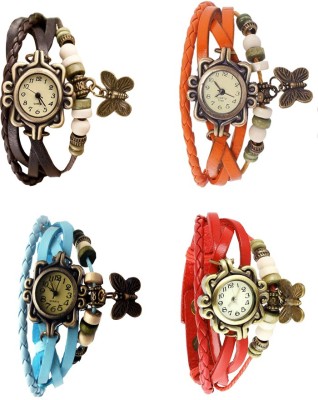 NS18 Vintage Butterfly Rakhi Combo of 4 Brown, Sky Blue, Orange And Red Analog Watch  - For Women   Watches  (NS18)