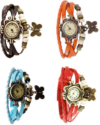 

Kissu Vintage Rakhi Combo of 4 Brown, Sky Blue, Orange And Red Watch - For Women