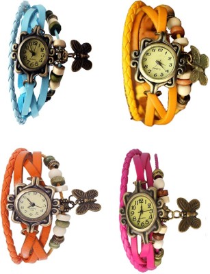 NS18 Vintage Butterfly Rakhi Combo of 4 Sky Blue, Orange, Yellow And Pink Analog Watch  - For Women   Watches  (NS18)