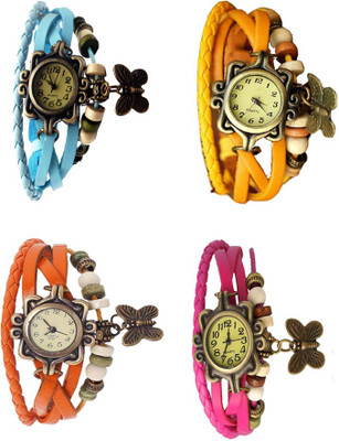 NS18 Vintage Butterfly Rakhi Combo of 4 Sky Blue, Orange, Yellow And Pink Analog Watch  - For Women   Watches  (NS18)