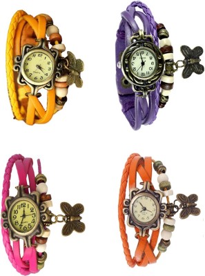 NS18 Vintage Butterfly Rakhi Combo of 4 Yellow, Pink, Purple And Orange Analog Watch  - For Women   Watches  (NS18)