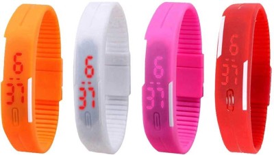 NS18 Silicone Led Magnet Band Watch Combo of 4 Orange, White, Pink And Red Digital Watch  - For Couple   Watches  (NS18)