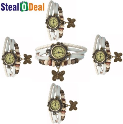 Stealodeal White Rakhi Vintage Retro Style Butterfly Watch  - For Men & Women   Watches  (Stealodeal)