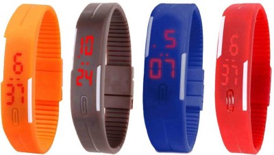 NS18 Silicone Led Magnet Band Watch Combo of 4 Orange, Brown, Blue And Red Digital Watch  - For Couple   Watches  (NS18)