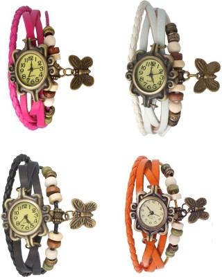 NS18 Vintage Butterfly Rakhi Combo of 4 Pink, Black, White And Orange Analog Watch  - For Women   Watches  (NS18)