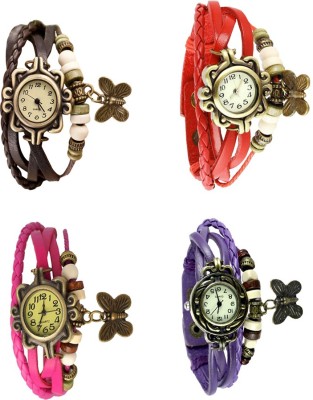 NS18 Vintage Butterfly Rakhi Combo of 4 Brown, Pink, Red And Purple Analog Watch  - For Women   Watches  (NS18)