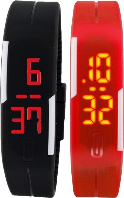 Pappi Boss Package of 2 Black & Red Silicone Digital Sports Led Smart Band Digital Watch  - For Men & Women   Watches  (Pappi Boss)