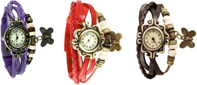 NS18 Vintage Butterfly Rakhi Watch Combo of 3 Purple, Red And Brown Watch  - For Women   Watches  (NS18)