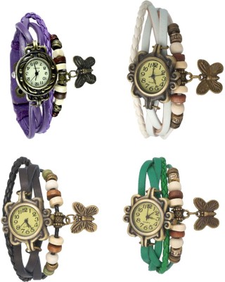 NS18 Vintage Butterfly Rakhi Combo of 4 Purple, Black, White And Green Analog Watch  - For Women   Watches  (NS18)