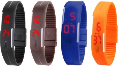 NS18 Silicone Led Magnet Band Combo of 4 Black, Brown, Blue And Orange Digital Watch  - For Boys & Girls   Watches  (NS18)