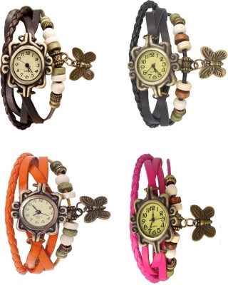 NS18 Vintage Butterfly Rakhi Combo of 4 Brown, Orange, Black And Pink Analog Watch  - For Women   Watches  (NS18)