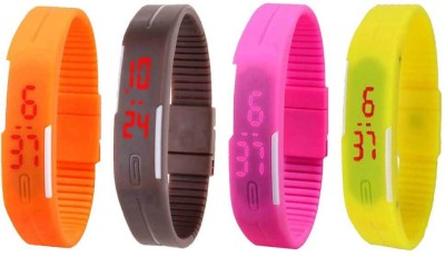 NS18 Silicone Led Magnet Band Combo of 4 Orange, Brown, Pink And Yellow Digital Watch  - For Boys & Girls   Watches  (NS18)