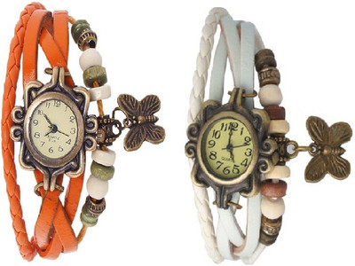 

Krazykart Orange, White Butterfly Leather Bracelet Watch - For Women