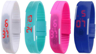 

Kissu Led Magnet Band Combo of 4 White, Sky Blue, Pink And Blue Watch - For Men & Women