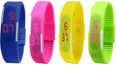

Kissu Led Magnet Band Combo of 4 Blue, Pink, Yellow And Green Watch - For Men & Women