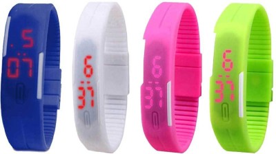 NS18 Silicone Led Magnet Band Combo of 4 Blue, White, Pink And Green Digital Watch  - For Boys & Girls   Watches  (NS18)