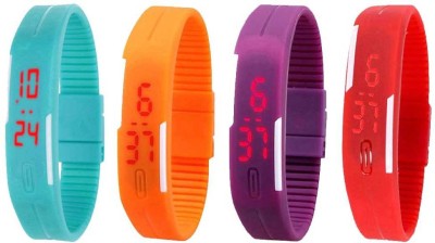 NS18 Silicone Led Magnet Band Watch Combo of 4 Sky Blue, Orange, Purple And Red Digital Watch  - For Couple   Watches  (NS18)