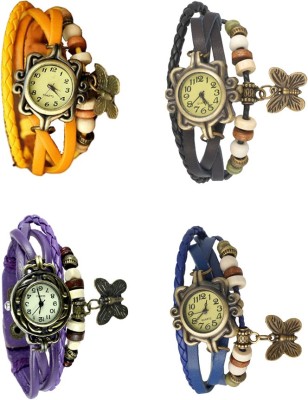 NS18 Vintage Butterfly Rakhi Combo of 4 Yellow, Purple, Black And Blue Analog Watch  - For Women   Watches  (NS18)