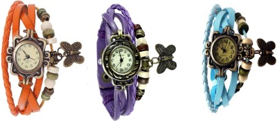 NS18 Vintage Butterfly Rakhi Watch Combo of 3 Orange, Purple And Sky Blue Analog Watch  - For Women   Watches  (NS18)