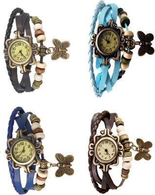 NS18 Vintage Butterfly Rakhi Combo of 4 Black, Blue, Sky Blue And Brown Analog Watch  - For Women   Watches  (NS18)