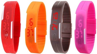 NS18 Silicone Led Magnet Band Combo of 4 Red, Orange, Brown And Pink Digital Watch  - For Boys & Girls   Watches  (NS18)