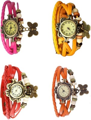 NS18 Vintage Butterfly Rakhi Combo of 4 Pink, Red, Yellow And Orange Analog Watch  - For Women   Watches  (NS18)