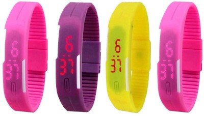NS18 Silicone Led Magnet Band Watch Combo of 4 Orange, Purple, Yellow And Pink Digital Watch  - For Couple   Watches  (NS18)