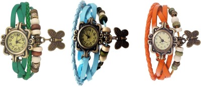 NS18 Vintage Butterfly Rakhi Watch Combo of 3 Green, Sky Blue And Orange Analog Watch  - For Women   Watches  (NS18)