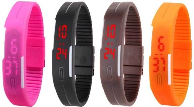 NS18 Silicone Led Magnet Band Combo of 4 Pink, Black, Brown And Orange Digital Watch  - For Boys & Girls   Watches  (NS18)