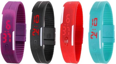 NS18 Silicone Led Magnet Band Watch Combo of 4 Purple, Black, Red And Sky Blue Digital Watch  - For Couple   Watches  (NS18)