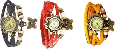 NS18 Vintage Butterfly Rakhi Combo of 3 Black, Red And Yellow Analog Watch  - For Women   Watches  (NS18)