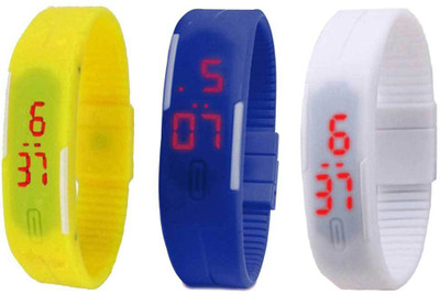 

Kissu Led Band Watch Combo of 3 Yellow, Blue And White Watch - For Couple