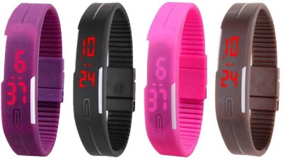 NS18 Silicone Led Magnet Band Combo of 4 Purple, Black, Pink And Brown Digital Watch  - For Boys & Girls   Watches  (NS18)