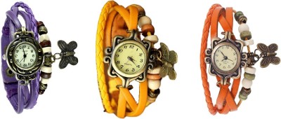 NS18 Vintage Butterfly Rakhi Watch Combo of 3 Purple, Yellow And Orange Analog Watch  - For Women   Watches  (NS18)