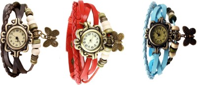 NS18 Vintage Butterfly Rakhi Watch Combo of 3 Brown, Red And Sky Blue Analog Watch  - For Women   Watches  (NS18)