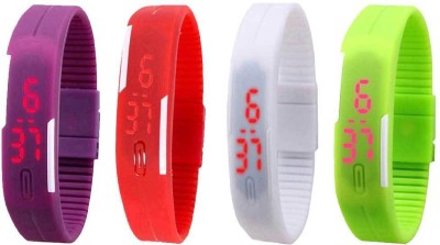 NS18 Silicone Led Magnet Band Combo of 4 Purple, Red, White And Green Digital Watch  - For Boys & Girls   Watches  (NS18)
