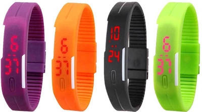 

NS18 Silicone Led Magnet Band Combo of 4 Purple, Orange, Black And Green Watch - For Boys & Girls