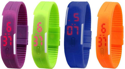 

Kissu Led Magnet Band Combo of 4 Purple, Green, Blue And Orange Watch - For Men & Women