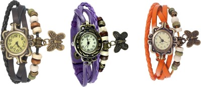 NS18 Vintage Butterfly Rakhi Watch Combo of 3 Black, Purple And Orange Analog Watch  - For Women   Watches  (NS18)