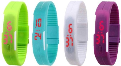 NS18 Silicone Led Magnet Band Watch Combo of 4 Green, Sky Blue, White And Purple Digital Watch  - For Couple   Watches  (NS18)