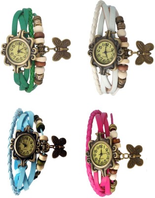 NS18 Vintage Butterfly Rakhi Combo of 4 Green, Sky Blue, White And Pink Analog Watch  - For Women   Watches  (NS18)